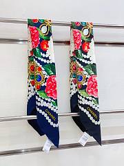 Okify CC Flower Dark Blue Silk Square Scarf 90x90cm - 5