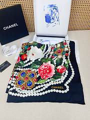 Okify CC Flower Dark Blue Silk Square Scarf 90x90cm - 4