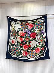 Okify CC Flower Dark Blue Silk Square Scarf 90x90cm - 1