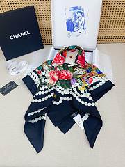 Okify CC Flower Dark Blue Silk Square Scarf 90x90cm - 3