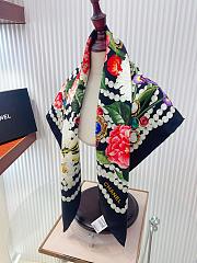 Okify CC Flower Dark Blue Silk Square Scarf 90x90cm - 2