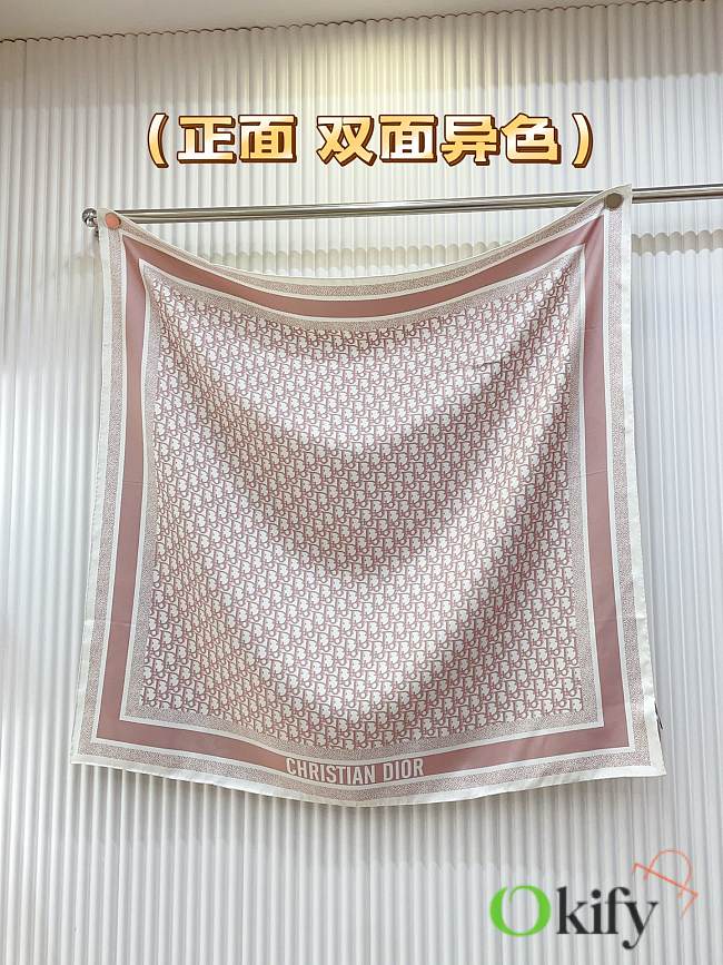 Okify Dior Diortwin Pink And Gray Mulberry Silk Square Scarf 90x90cm - 1
