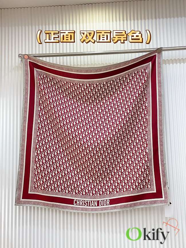 Okify Dior Diortwin Black And Red Mulberry Silk Square Scarf 90x90cm - 1