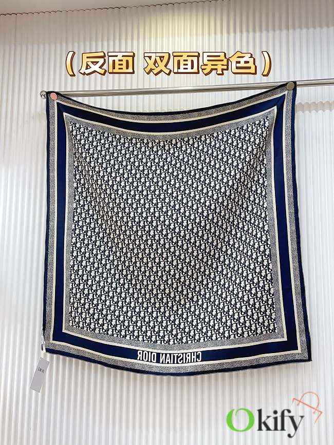 Okify Dior Diortwin Dark Blue And Gray Mulberry Silk Square Scarf 90x90cm - 1