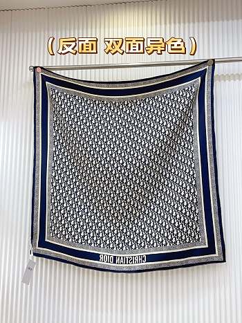 Okify Dior Diortwin Dark Blue And Gray Mulberry Silk Square Scarf 90x90cm