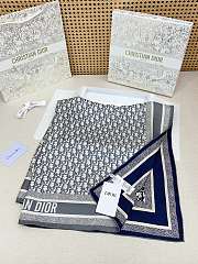 Okify Dior Diortwin Dark Blue And Gray Mulberry Silk Square Scarf 90x90cm - 3