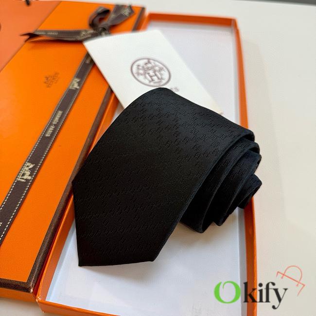 Okify Hermes Black Silk Tie 28934 - 1