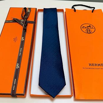Okify Hermes Dark Blue Silk Tie 28935