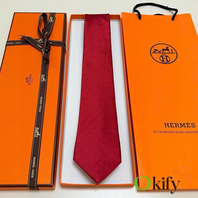 Okify Hermes Red Silk Tie 28936 - 1