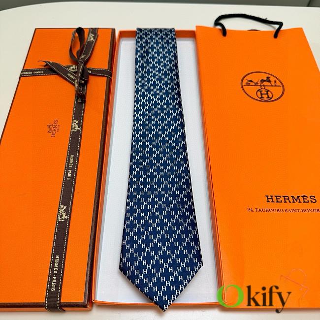 Okify Hermes Dark Blue Silk Tie 28937 - 1