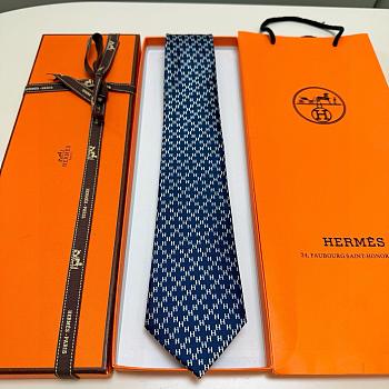 Okify Hermes Dark Blue Silk Tie 28937
