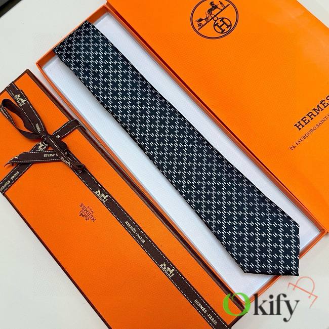Okify Hermes Black Silk Tie 28938 - 1