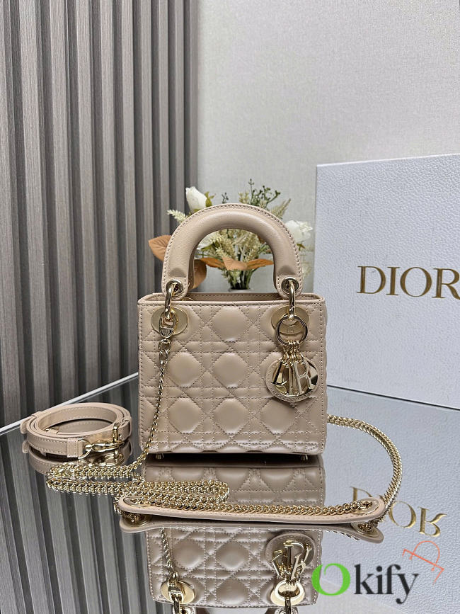 Okify Dior Lady Mini Bag Beige Gold Hardware 17x15x7cm - 1