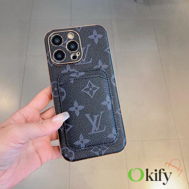 Okify Louis Vuitton Black Phone Case With Card Holder 28955 - 1