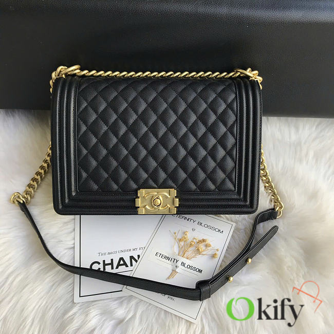 Okify CC Boy Bag Large Black Caviar Gold Hardware 28cm  - 1