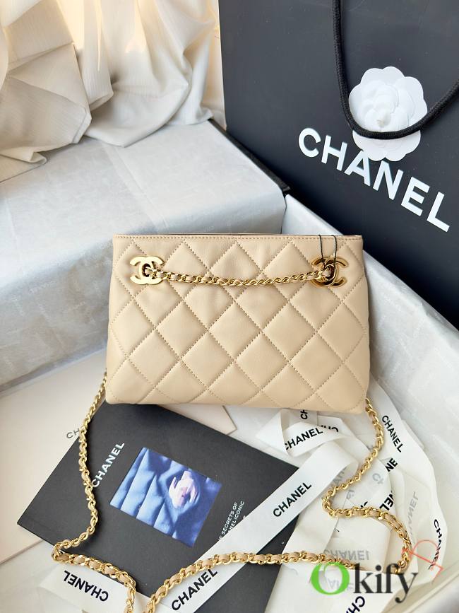 Okify CC 26S Wallet On Chain Bag Beige Lambskin 24x16x7.5cm - 1