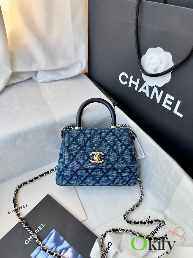 Okify CC 26P Coco Handle Bag Denim 14.5x11.5x5.5cm - 1