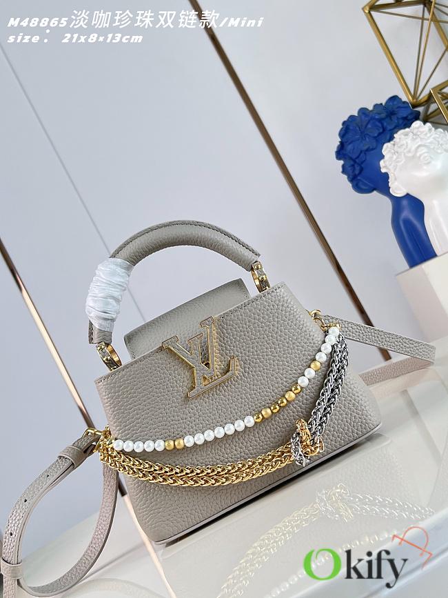 Okify Louis Vuitton Capucines Mini Bag Gray Pearl And Double Chain 21x13x8cm  - 1