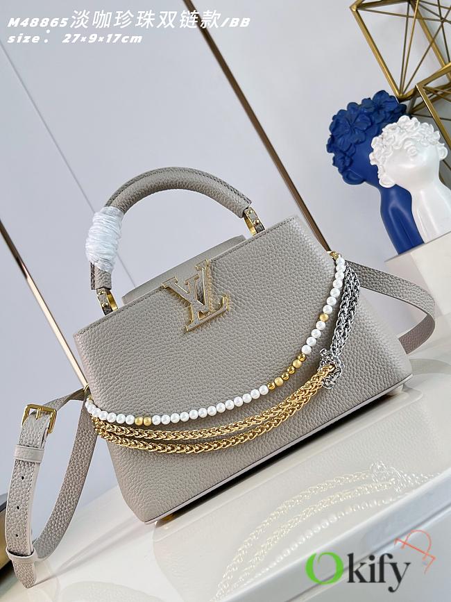 Okify Louis Vuitton Capucines BB Bag Gray Pearl And Double Chain 27x17x9cm - 1