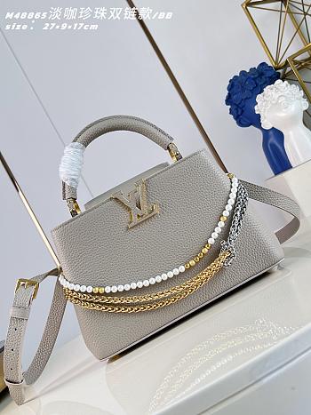 Okify Louis Vuitton Capucines BB Bag Gray Pearl And Double Chain 27x17x9cm