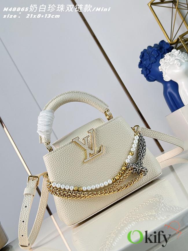 Okify Louis Vuitton Capucines Mini Bag Cream White Pearl And Double Chain 21x13x8cm  - 1