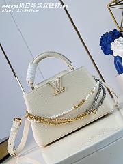 Okify Louis Vuitton Capucines BB Bag Cream White Pearl And Double Chain 27x17x9cm - 1
