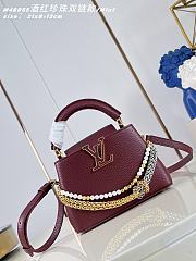 Okify Louis Vuitton Capucines Mini Bag Red Burgundy Pearl And Double Chain 21x13x8cm  - 1