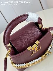 Okify Louis Vuitton Capucines Mini Bag Red Burgundy Pearl And Double Chain 21x13x8cm  - 6