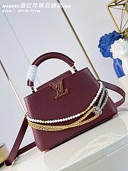 Okify Louis Vuitton Capucines BB Bag Red Burgundy Pearl And Double Chain 27x17x9cm - 1