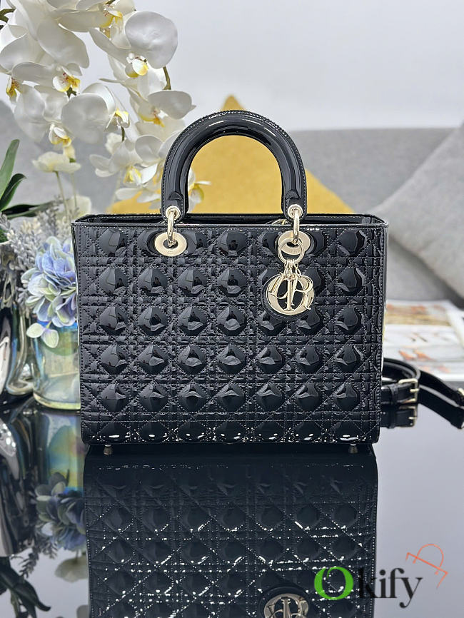 Okify Dior Lady Bag Black Patent 31x24x9cm - 1