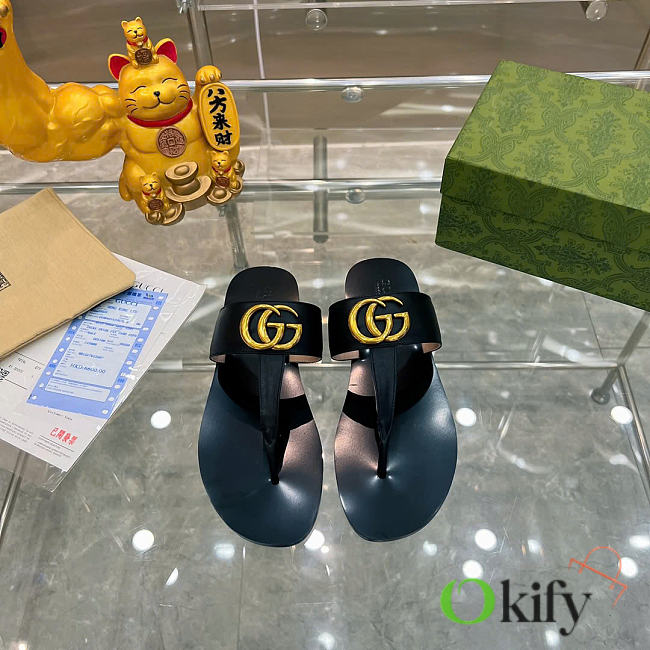 Okify Gucci Black Women Slides With Black T-strap - 1