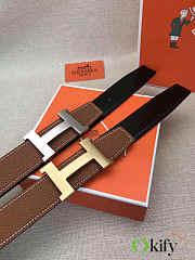 Okify Hermes Brown Togo Reversible Belt With Gold/Silver Hardware 3.8cm - 1