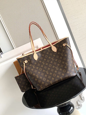 Okify Louis Vuitton Neverfull MM Monogram Bag Brown With Red Inside M41177 31x28x14cm