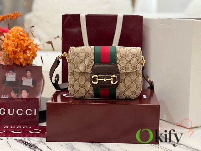 Okify Gucci Horsebit 1955 Bag Beige GG Canvas 21x14.5x5.5cm 866762  - 1