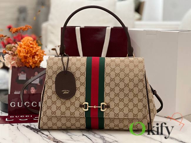 Okify Gucci Paparazzo Large Top Handle Bag Beige GG Canvas 875019 37x29x13cm - 1