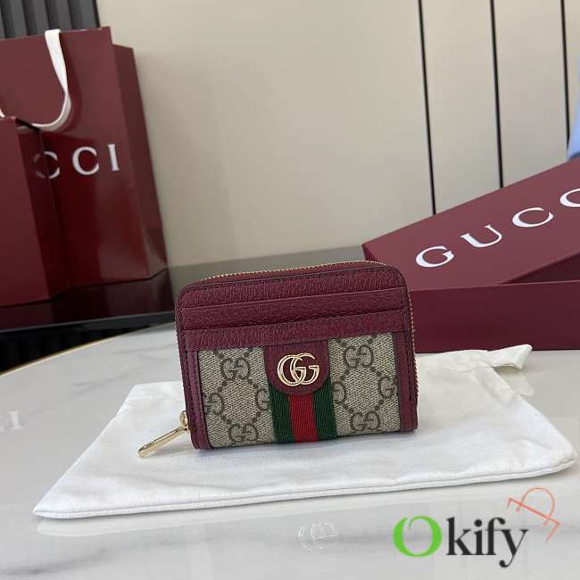 Okify Gucci Red Burgundy GG Canvas Small Wallet 838489 11x9x2.5cm - 1