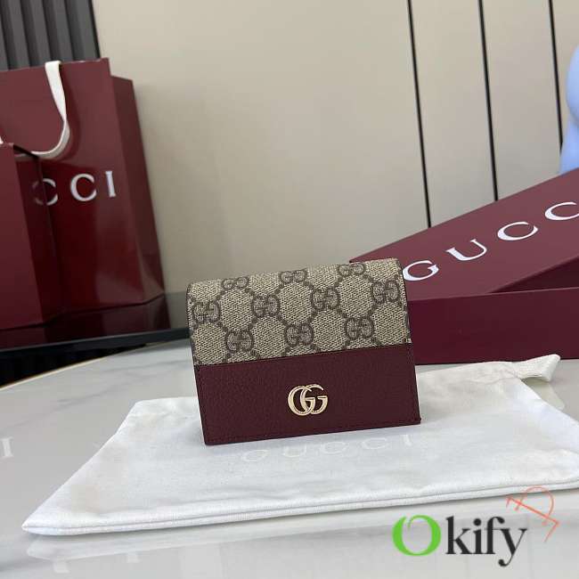 Okify Gucci Red Burgundy GG Canvas Small Wallet 841358 11x8.5x3cm - 1