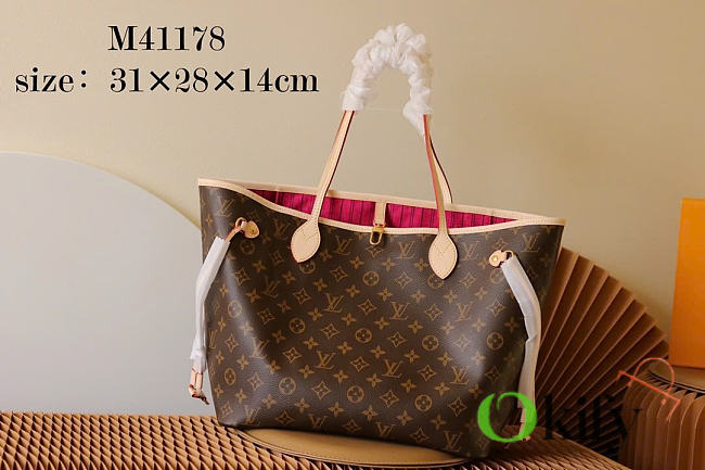 Okify Louis Vuitton Neverfull MM Bag Pink Fuchsia Inside M41178 31x28x14cm - 1