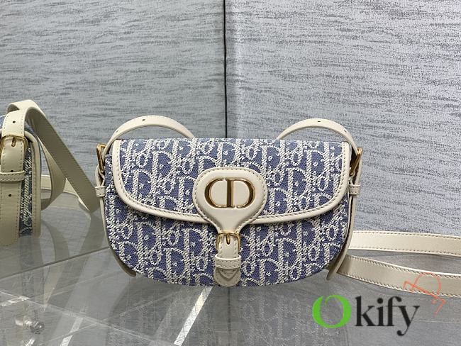 Okify Dior Bobby East West Bag Blue And White Oblique Chambray Raffia 21x12x5.1cm - 1