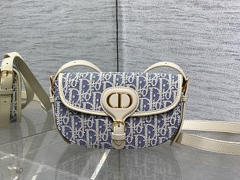 Okify Dior Bobby East West Bag Blue And White Oblique Chambray Raffia 21x12x5.1cm