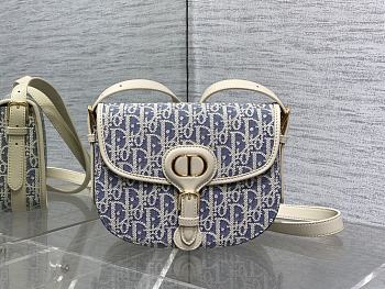 Okify Dior Bobby East West Medium Bag Blue And White Oblique Chambray Raffia 22x17x6cm