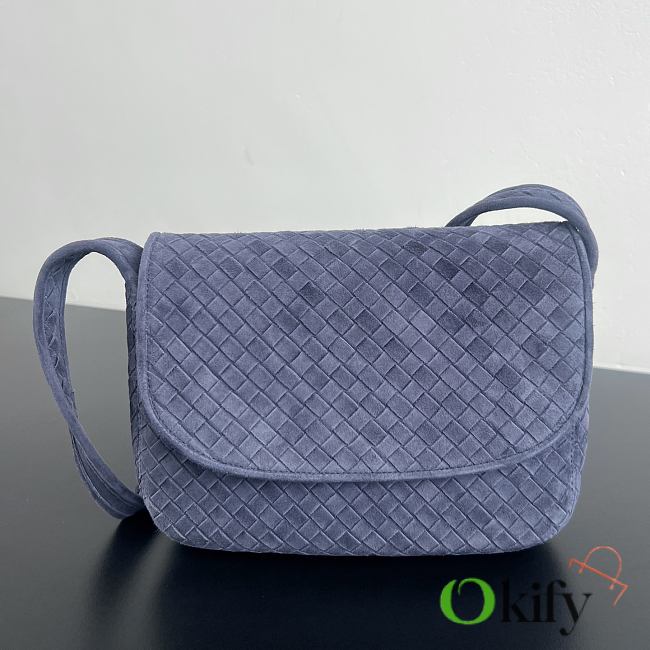 Okify Bottega Veneta Veneto Flap Messenger Men Bag Dark Blue Suede 26x18.5x5cm - 1