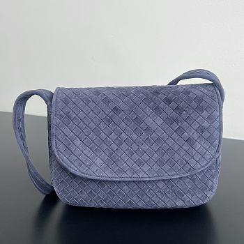 Okify Bottega Veneta Veneto Flap Messenger Men Bag Dark Blue Suede 26x18.5x5cm