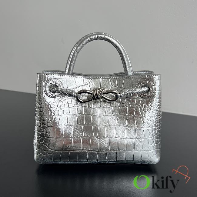 Okify Bottega Veneta Mini Andiamo Bag Silver Crocodile 22x15.5x9cm - 1