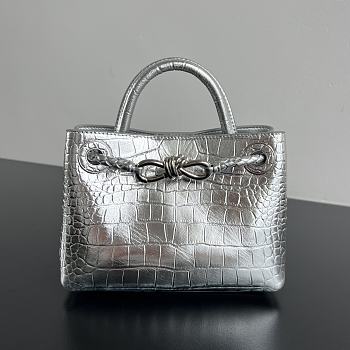 Okify Bottega Veneta Mini Andiamo Bag Silver Crocodile 22x15.5x9cm