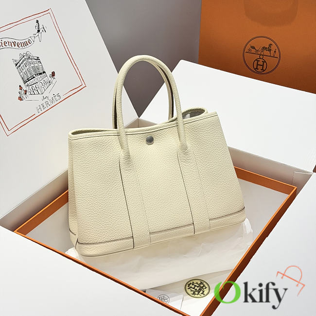 Okify Hermes Garden Party Bag Off White 30cm - 1