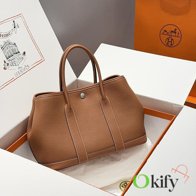 Okify Hermes Garden Party Bag Golden Brown 30cm - 1