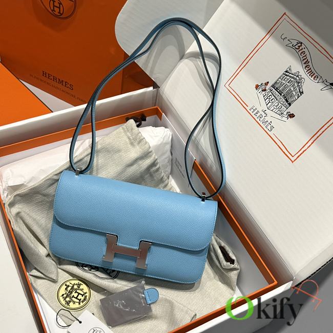 Okify Hermes Constance Elan Bag Blue Silver Hardware 24x12x4cm - 1