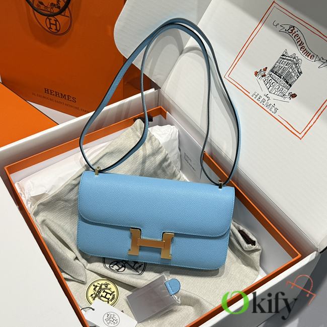 Okify Hermes Constance Elan Bag Blue Gold Hardware 24x12x4cm - 1