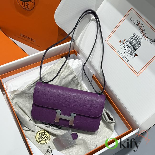 Okify Hermes Constance Elan Bag Purple Silver Hardware 24x12x4cm - 1